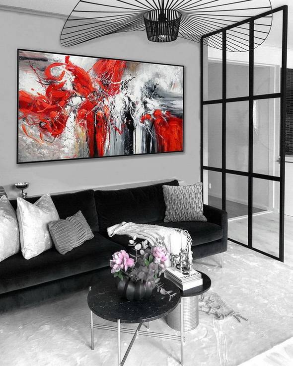 Modern Original Hand-painted Contemporary Textured Red Abstract FEX0J